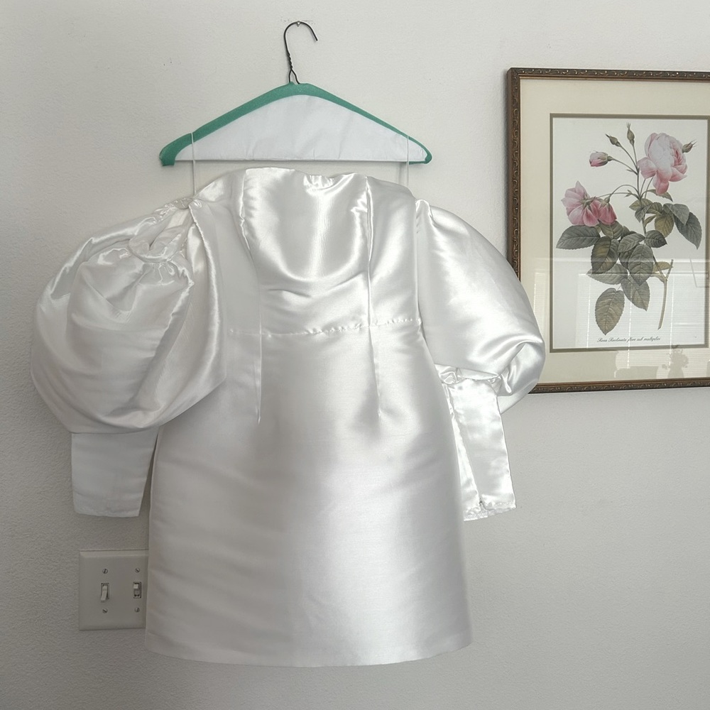 ASOS EDITION puff sleeve off shoulder mini wedding dress
